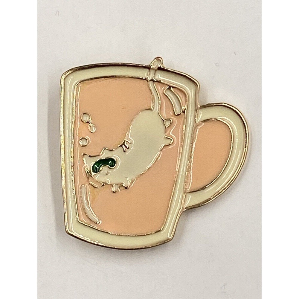 Kitty Cat Swimming Scuba Diving Into Coffee Mug Lapel Pin Brooch